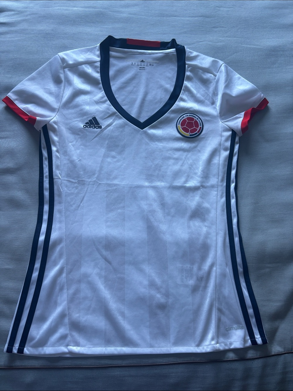 adidas White Women's Colombia Soccer Jersey with Navy & Red Trim
